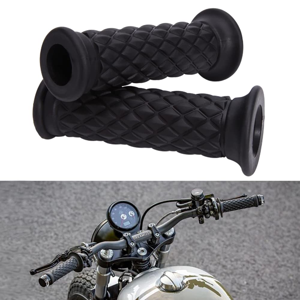 DREAMIZER Motorrad Cafe Racer Lenkergriffe, Vintage 7/8" 22mm Motorrad Gummi rutschfeste Lenkergriffe für Custom Dirt Bike Bobber(Bar-Ende Offen:Schwarz) von DREAMIZER