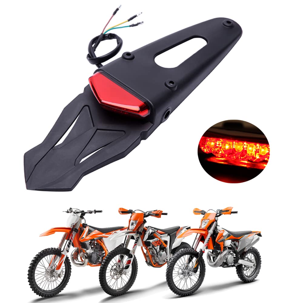 DREAMIZER Motorrad Dirt Bike Fender Rücklicht, Motorrad Motocross LED Bremsleuchte Hinten mit Halterung für Off-Road SMR 690 CR EXC WRF 250 450 125SX XR DRZ KLX KMX WR125 von DREAMIZER