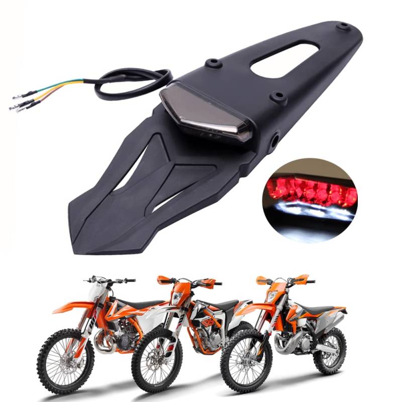 DREAMIZER Motorrad Dirt Bike Fender Rücklicht, Motorrad Motocross LED Bremsleuchte Hinten mit Halterung für Off-Road SMR 690 CR EXC WRF 250 450 125SX XR DRZ KLX KMX WR125 von DREAMIZER