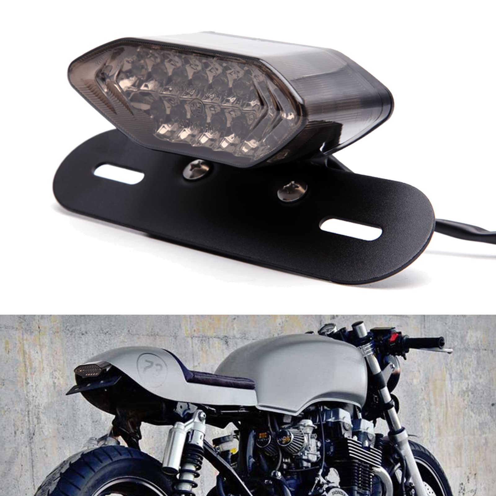 DREAMIZER Motorrad LED Rücklichter, 12V Motorrad Rückseite Licht Brechen Blinker Kontrollleuchte Lizenz Lampe(Rauch) von DREAMIZER