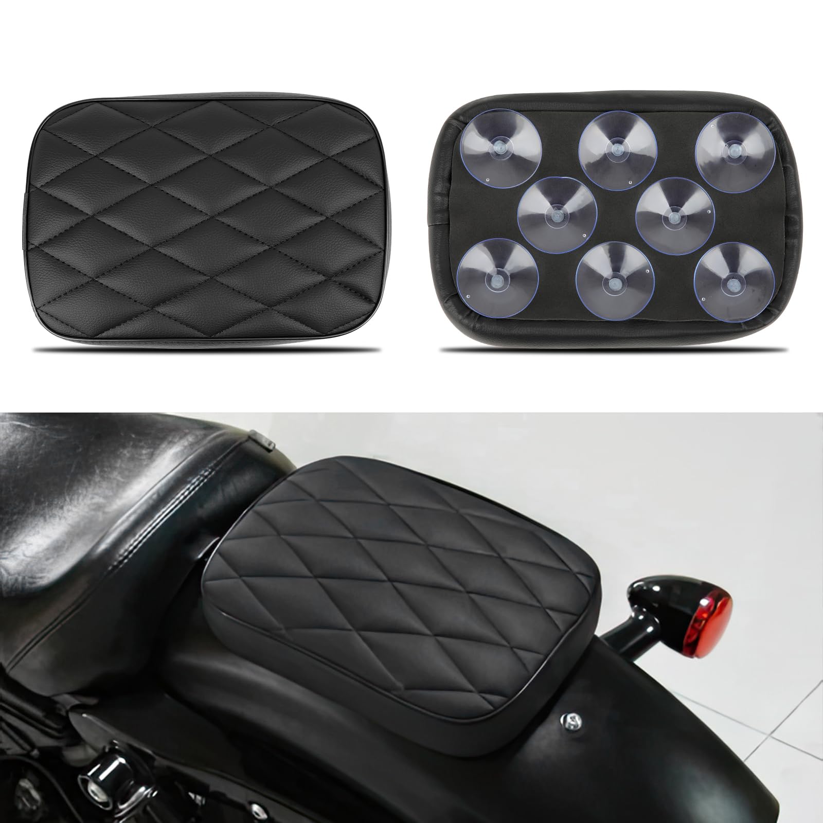 DREAMIZER Motorrad Leder Sozius Situpad mit 8 Saugnäpfen Leder hinten Sozius Sitzkissen Kompatibel mit Harley Bobber Sportster Softail Touring XL 883 1200 Cruiser Custom von DREAMIZER