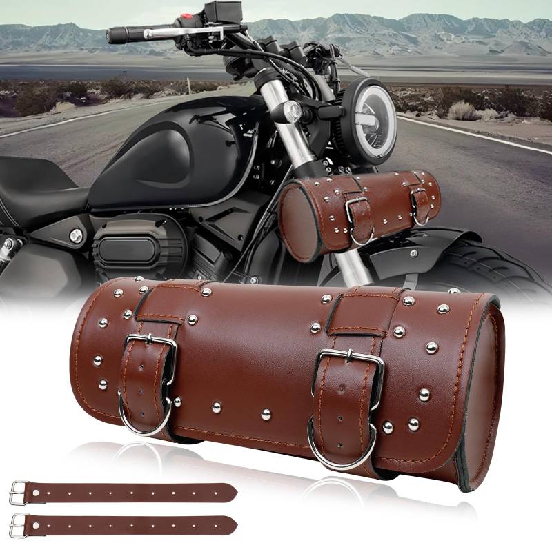 DREAMIZER Motorrad Satteltasche, Retro PU Leder Motorradwerkzeugrolle, Schwarz lenkertasche Motorrad, Universal werkzeugrolle Motorrad gepäckrolle Motorrad für Bobber Cruiser Chopper von DREAMIZER