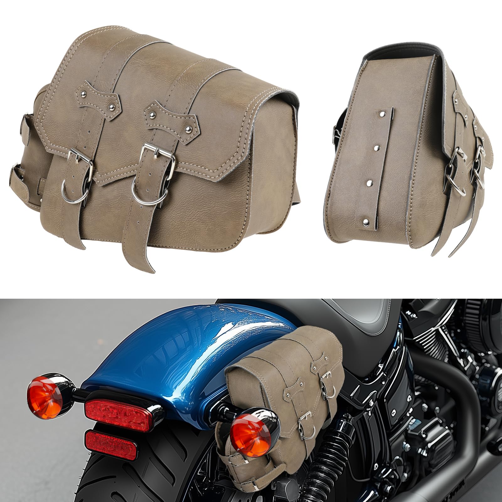 DREAMIZER Motorrad Satteltaschen Universelle Leder Motorrad Tasche mit Trinkflaschen Tasche wasserdichte Motorradzubehör Kompatibel mit Harley Honda Kawasaki Suzuki Yamaha von DREAMIZER