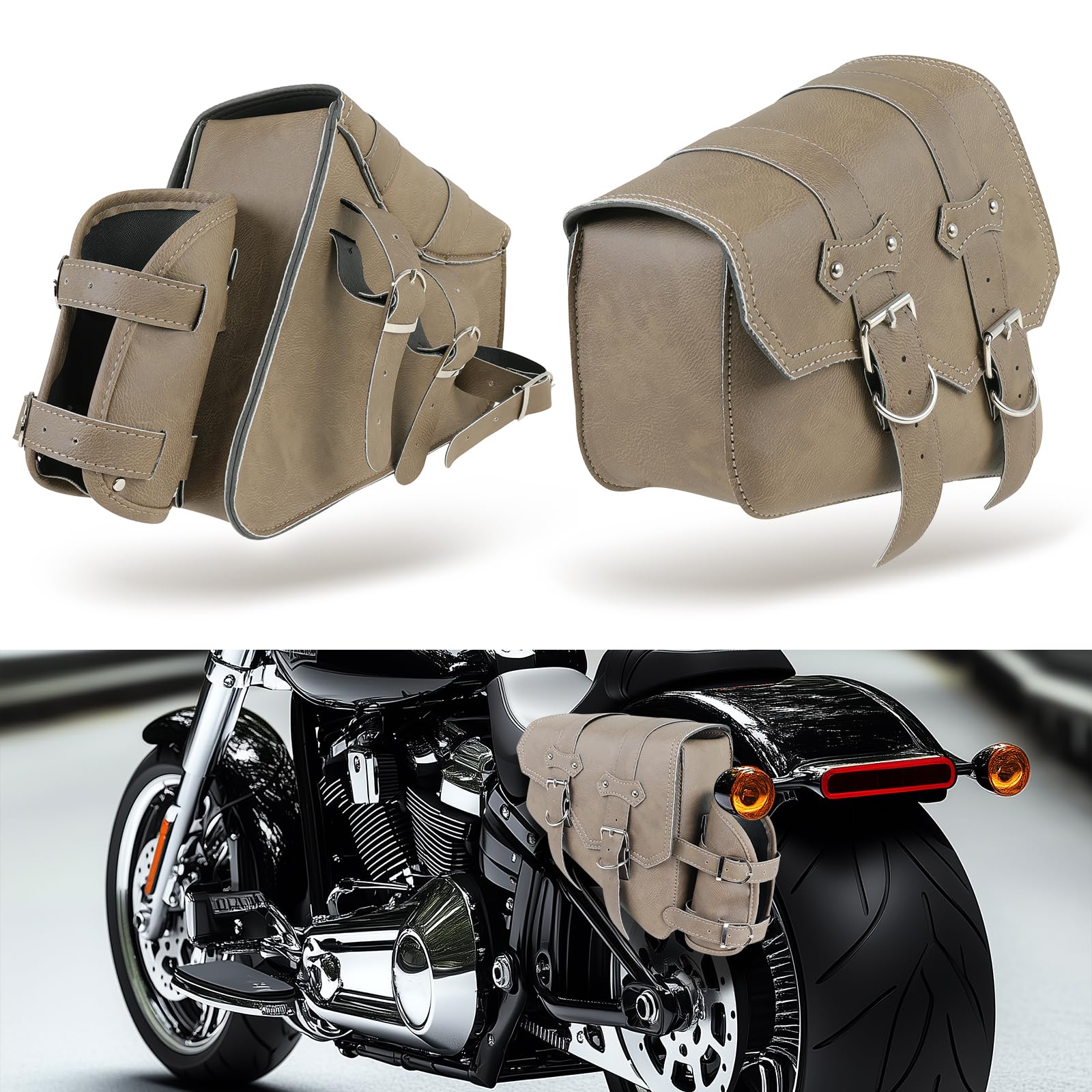 DREAMIZER Motorrad Satteltaschen Universelle Leder Motorrad Tasche mit Trinkflaschen Tasche wasserdichte Motorradzubehör Kompatibel mit Harley Honda Kawasaki Suzuki Yamaha von DREAMIZER