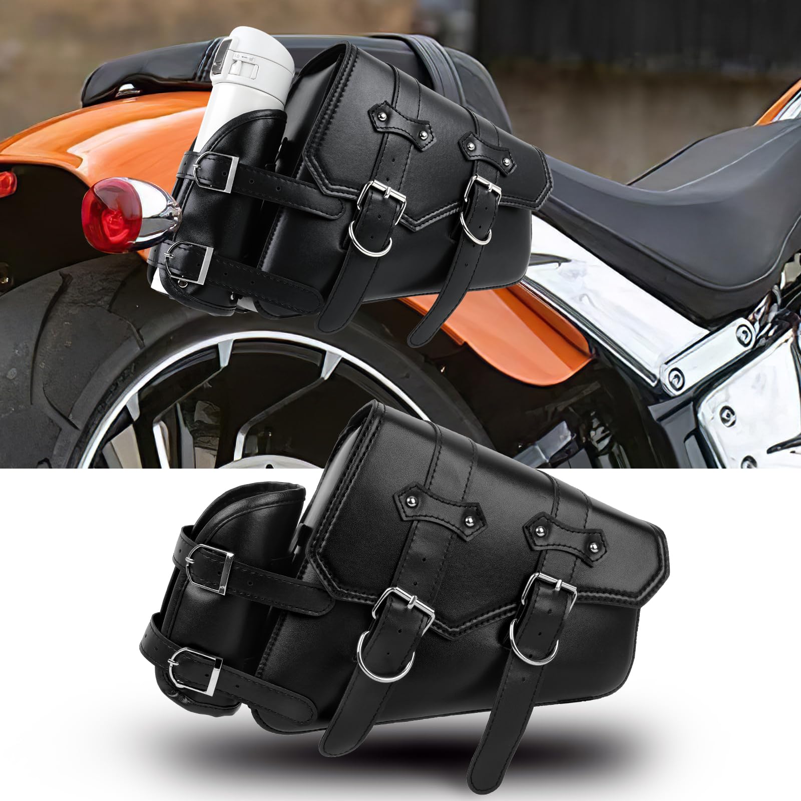 DREAMIZER Motorrad Satteltaschen Universelle Leder Motorrad Tasche mit Trinkflaschen Tasche wasserdichte Motorradzubehör Kompatibel mit Harley Honda Kawasaki Suzuki Yamaha von DREAMIZER