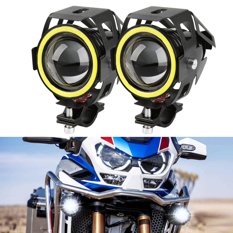 DREAMIZER Motorrad Scheinwerfer U7 LED Nebelscheinwerfer Spotlight DRL Universal Zusatzscheinwerfer Motorrad mit Weiß Angel Eyes Halo Ring, 2PCS. von DREAMIZER