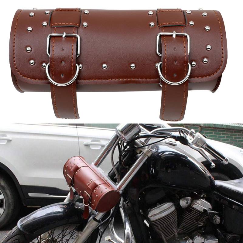 DREAMIZER Motorrad Tasche Universelle Motorrad Satteltaschen PU-Leder Motorradtaschen Wasserdicht Motorrad Werkzeugtasche für Motorrad Fahrrad mit 2 Befestigungsgurten, Braun von DREAMIZER