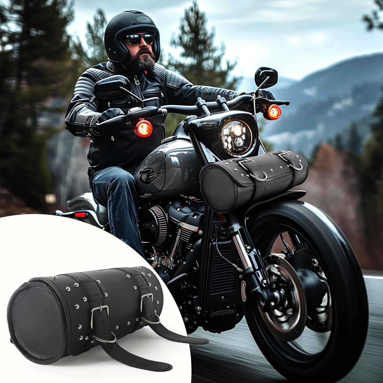 DREAMIZER Motorrad Tasche Universelle Motorrad Satteltaschen PU-Leder Motorradtaschen Wasserdicht Motorrad Werkzeugtasche für Motorrad Fahrrad mit 2 Befestigungsgurten Schwarz Motorradtasche von DREAMIZER