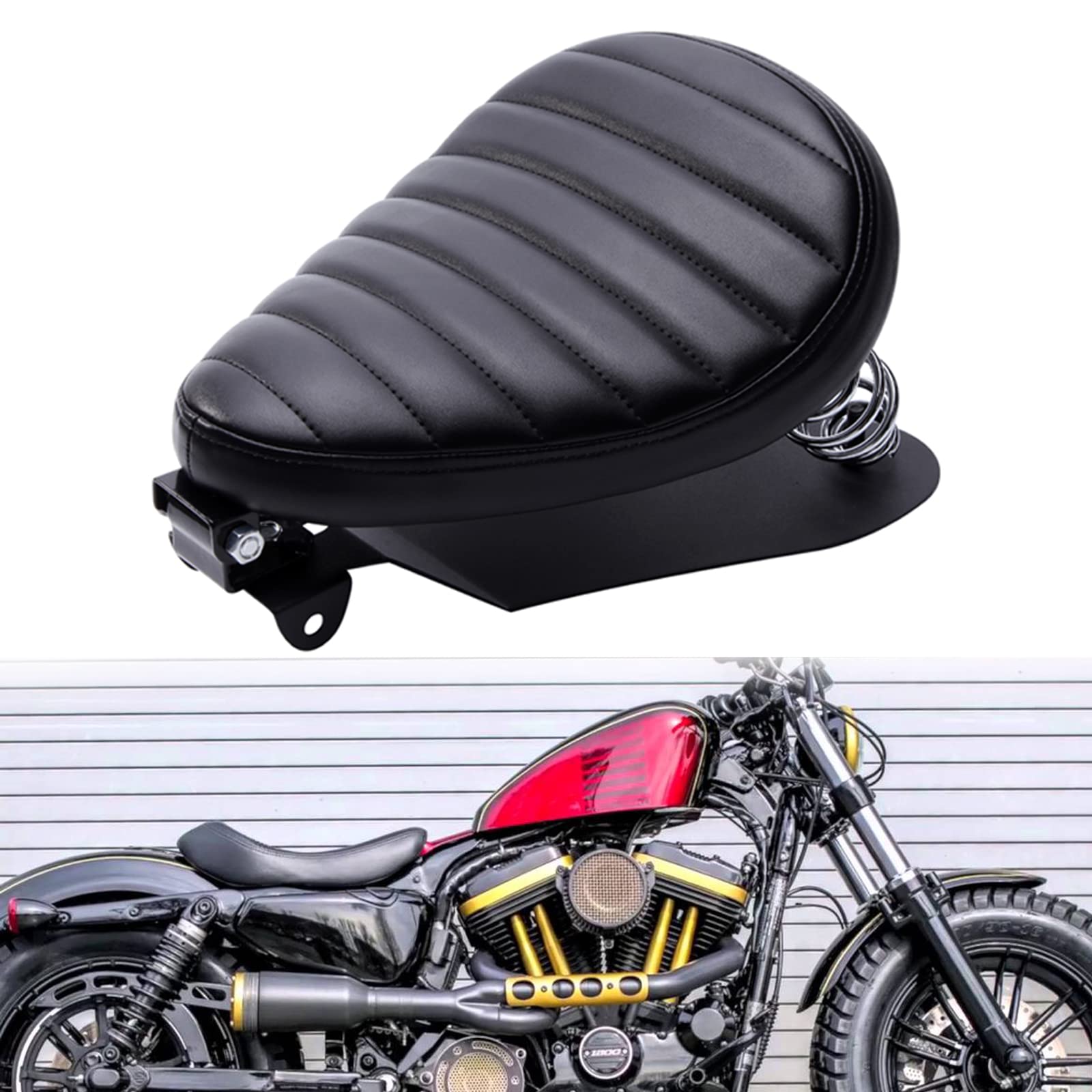 DREAMIZER Schwarz Dick Motorrad Bobber Sitz, Motorrad Solo Sitz für Sportster XL883 1200 Dyna Cross Bones Chopper Custom von DREAMIZER