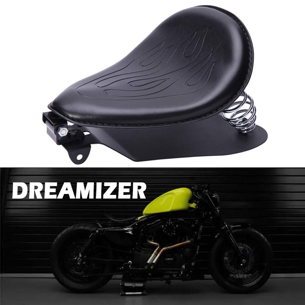 DREAMIZER Schwarzer Motorrad Leder Bobber Sitz, Motorrad Solositz mit Federhalterung Grundplatte für Sportster XL883 1200 48 Chopper Custom von DREAMIZER