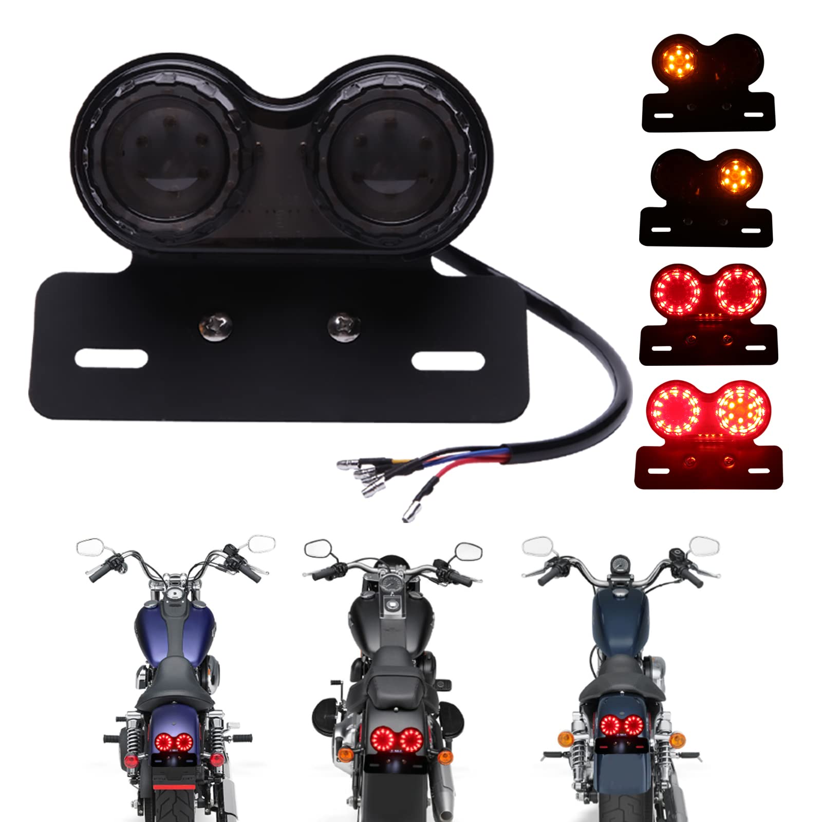 DREAMIZER Universal 40 LED Dual Motorrad Rücklicht Bremslicht Blinker Lauflampe mit Nummernschild Halterung für Custom Street Bike Dirt Bike Cruiser Chopper(Rauch) von DREAMIZER