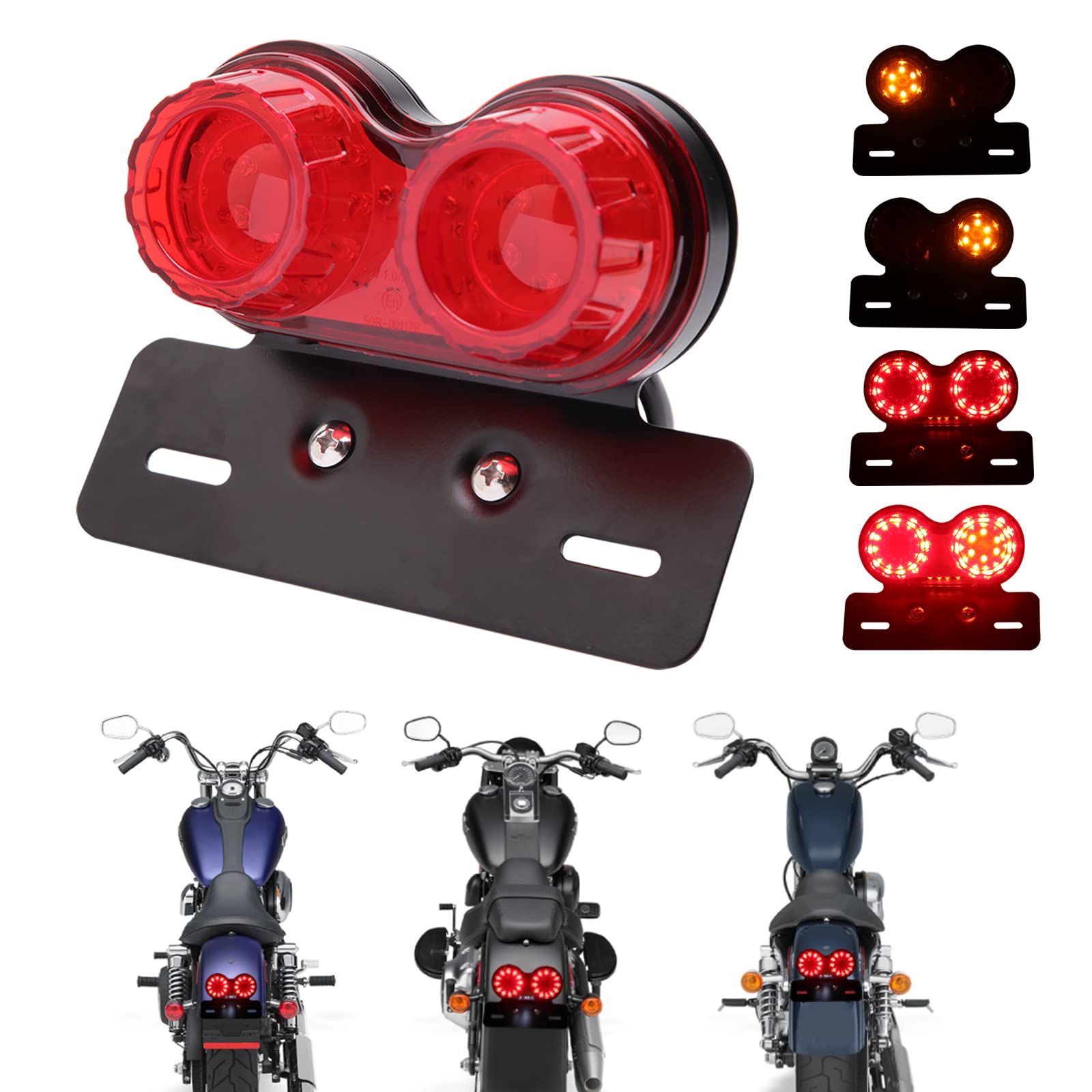 DREAMIZER Universal 40 LED Dual Motorrad Rücklicht Bremslicht Blinker Lauflampe mit Nummernschild Halterung für Custom Street Bike Dirt Bike Cruiser Chopper(Rot) von DREAMIZER