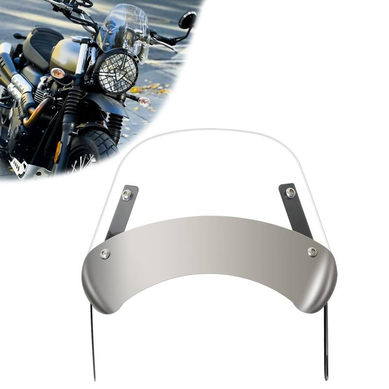 DREAMIZER Universal Motorrad Windschutzscheibe, Retro Motorrad Windshield Windabweiser kompatibel mit 5"-7" Rundscheinwerfern, Moto Windschutzscheiben für Bobber Cafe Racer Chopper Cruiser (Klar) von DREAMIZER