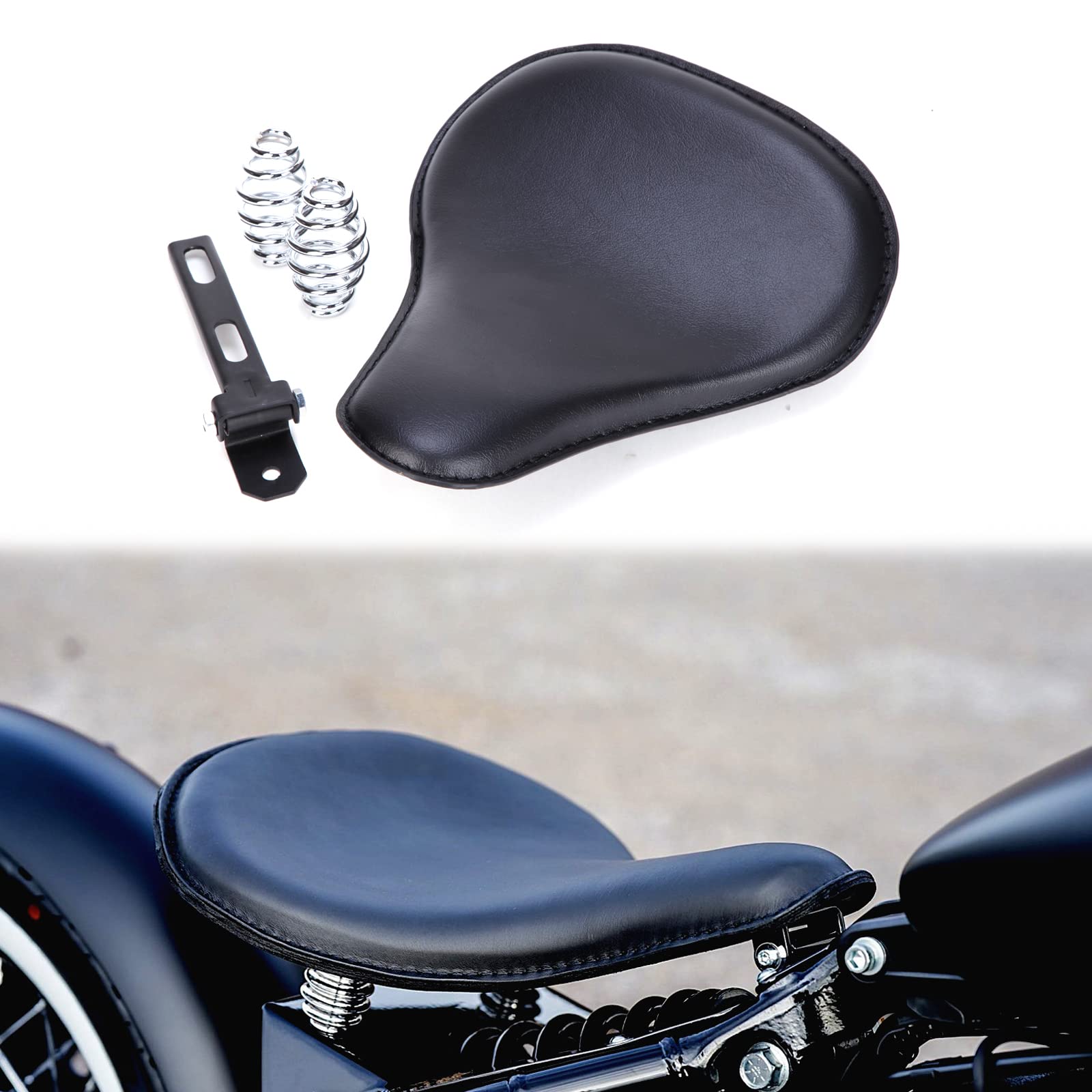 Motorrad Leder Solo Sitz Motorradsitze mit 3'' Feder Halterung Kit für Chopper Bobber Sportster XL883/1200. von DREAMIZER