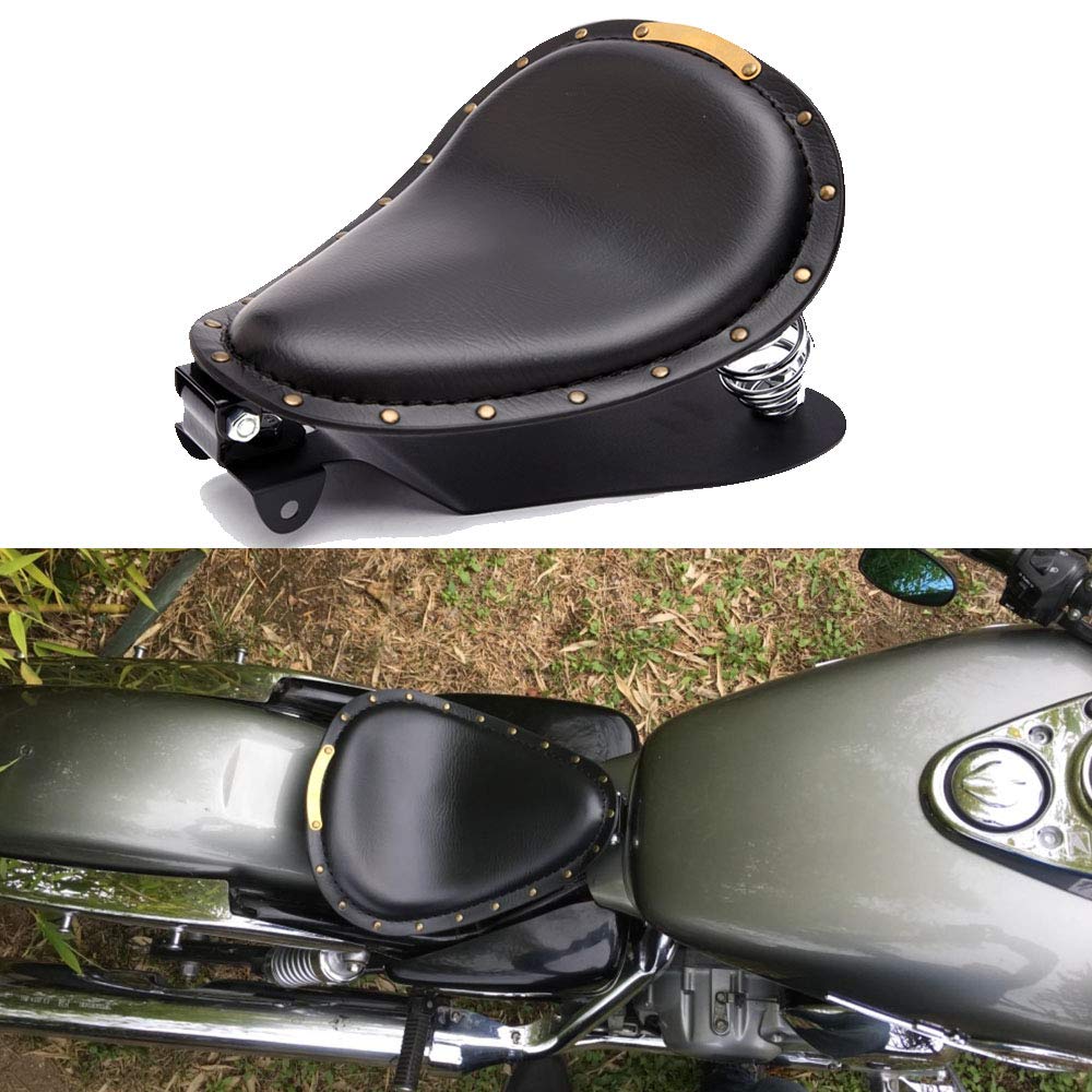 Motorrad Sitz, Motorrad PU Leder Vintage Sitz Flachsattel für Bobber Sportster XL883 1200 48 Achtundvierzig Softtail Dyna Street Glide Chopper von DREAMIZER