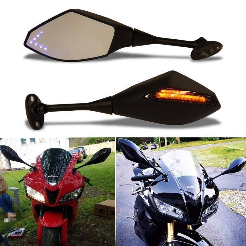 Motorrad spiegel Integrierter Rückspiegel mit LED-Blinker für CBR GSXR CBR250R CBR300R GSXR 600 von DREAMIZER