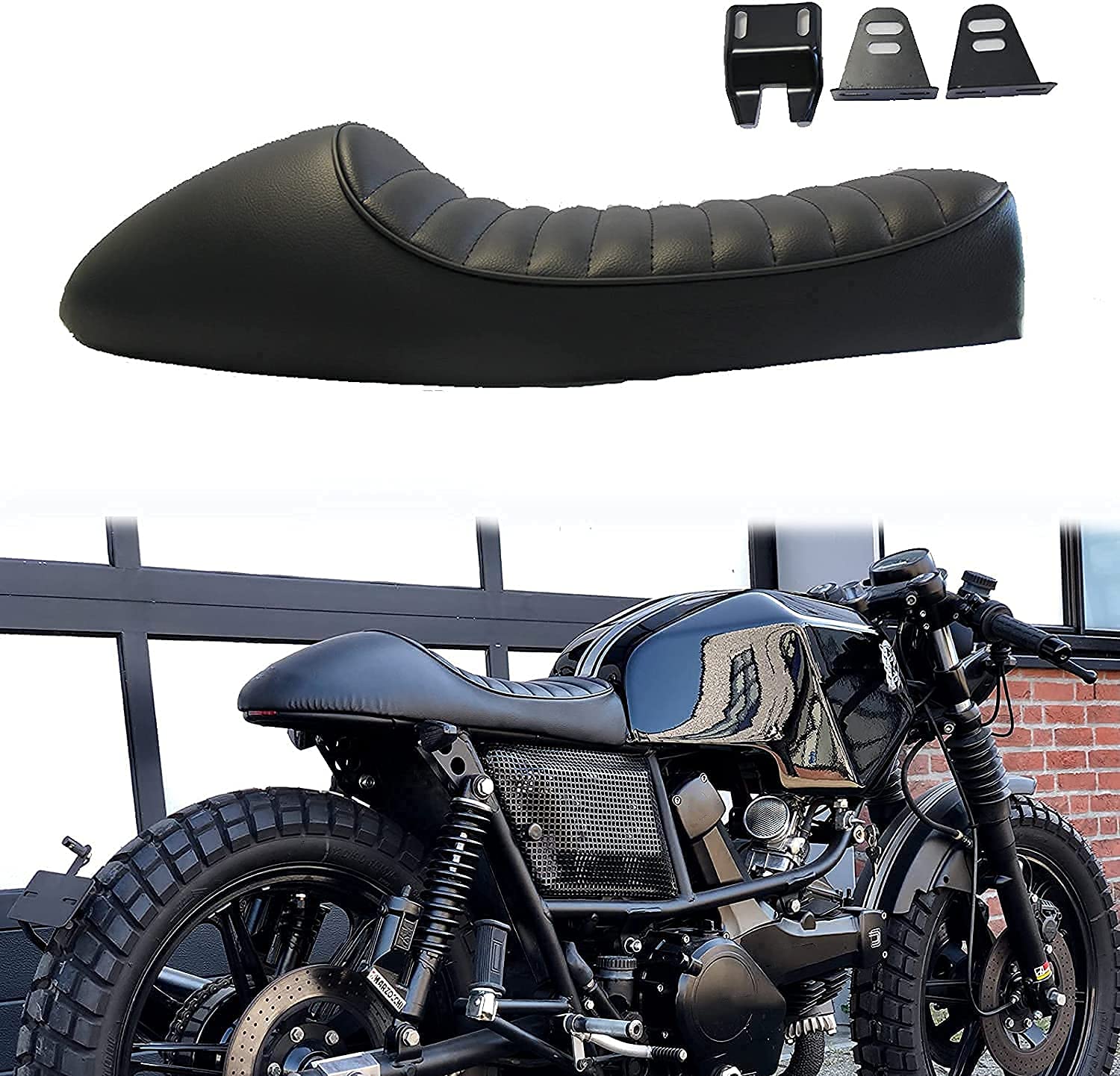 Schwarz Motorrad Cafe Racer Sattel Refit Buckel Vintage Motorrad Kissen Sitz für CG125 GN CG CB200 CB350 CB400SS CB500 CB750 SR400 SR500 XJ XS von DREAMIZER