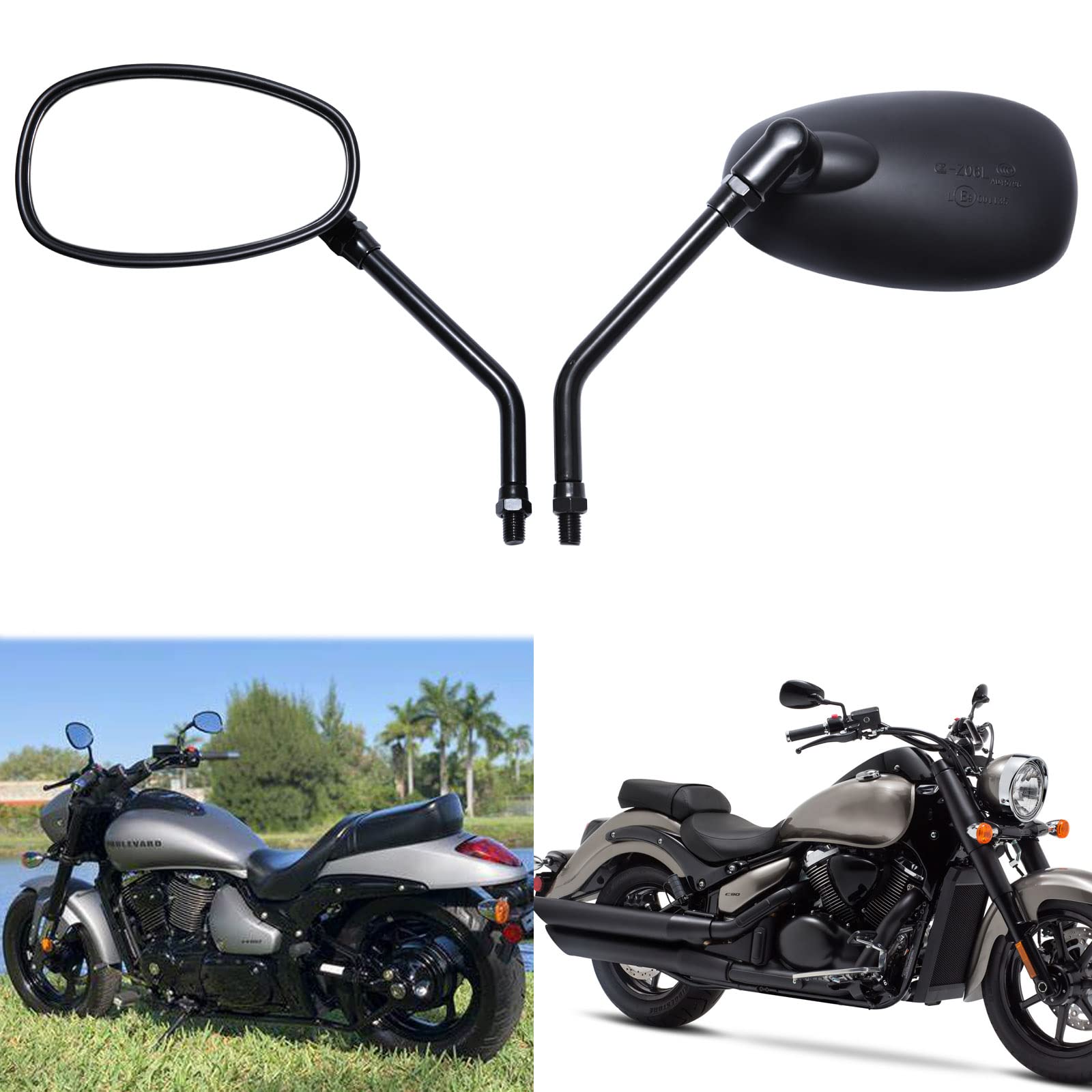 Schwarz Motorrad Lenker Spiegel, M8 M10 Rückspiegel moto mit Packung Schraube für Scooter Street Bike Cruiser Chopper Sport Bike ATV. von DREAMIZER