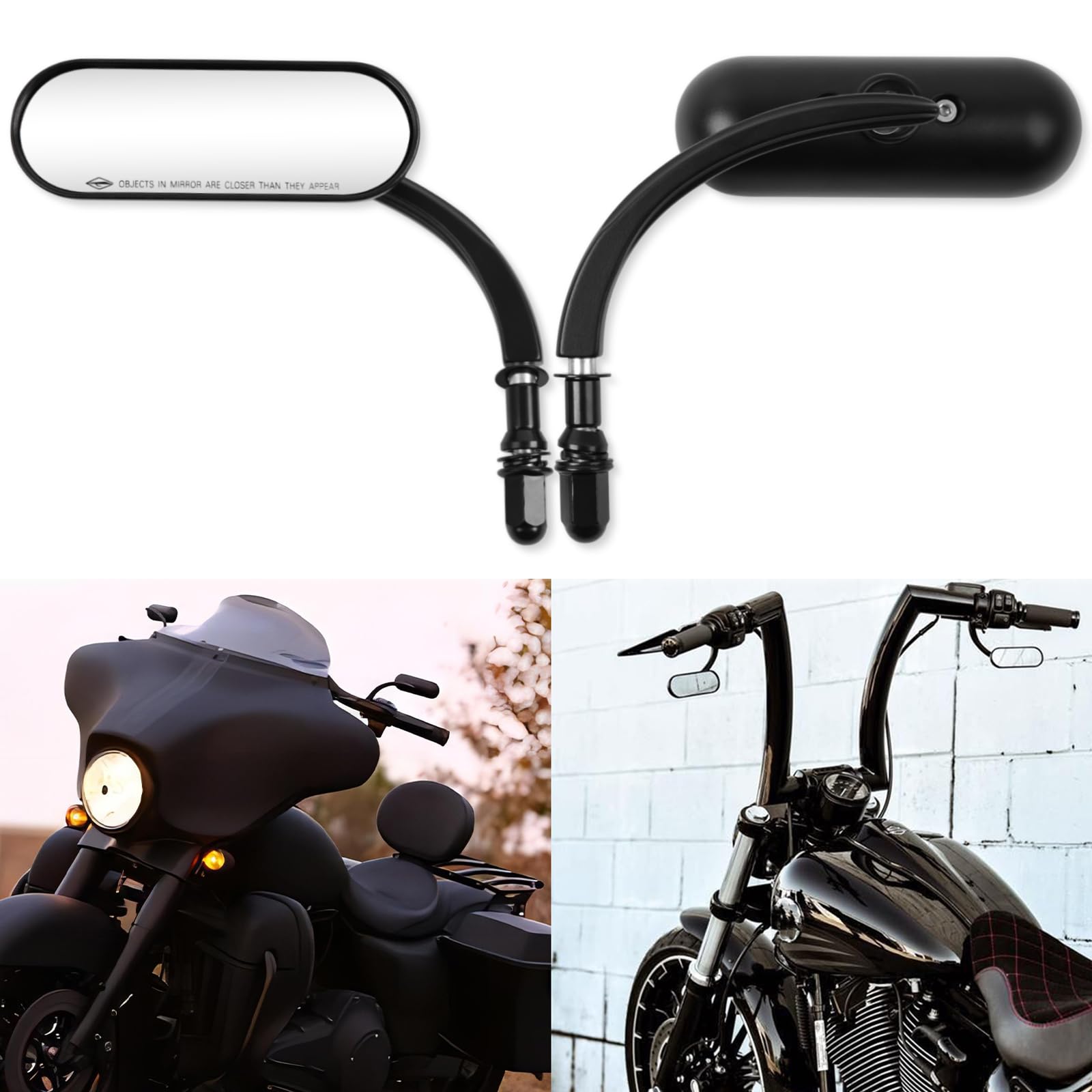 Schwarz Motorradspiegel Oval M8 M10 Motorrad Rückspiegel Kompatibel mit Harley Road King Softail Glide Electra Dyna Chopper Bobber Touring Cruiser Street Bike yamaha von DREAMIZER