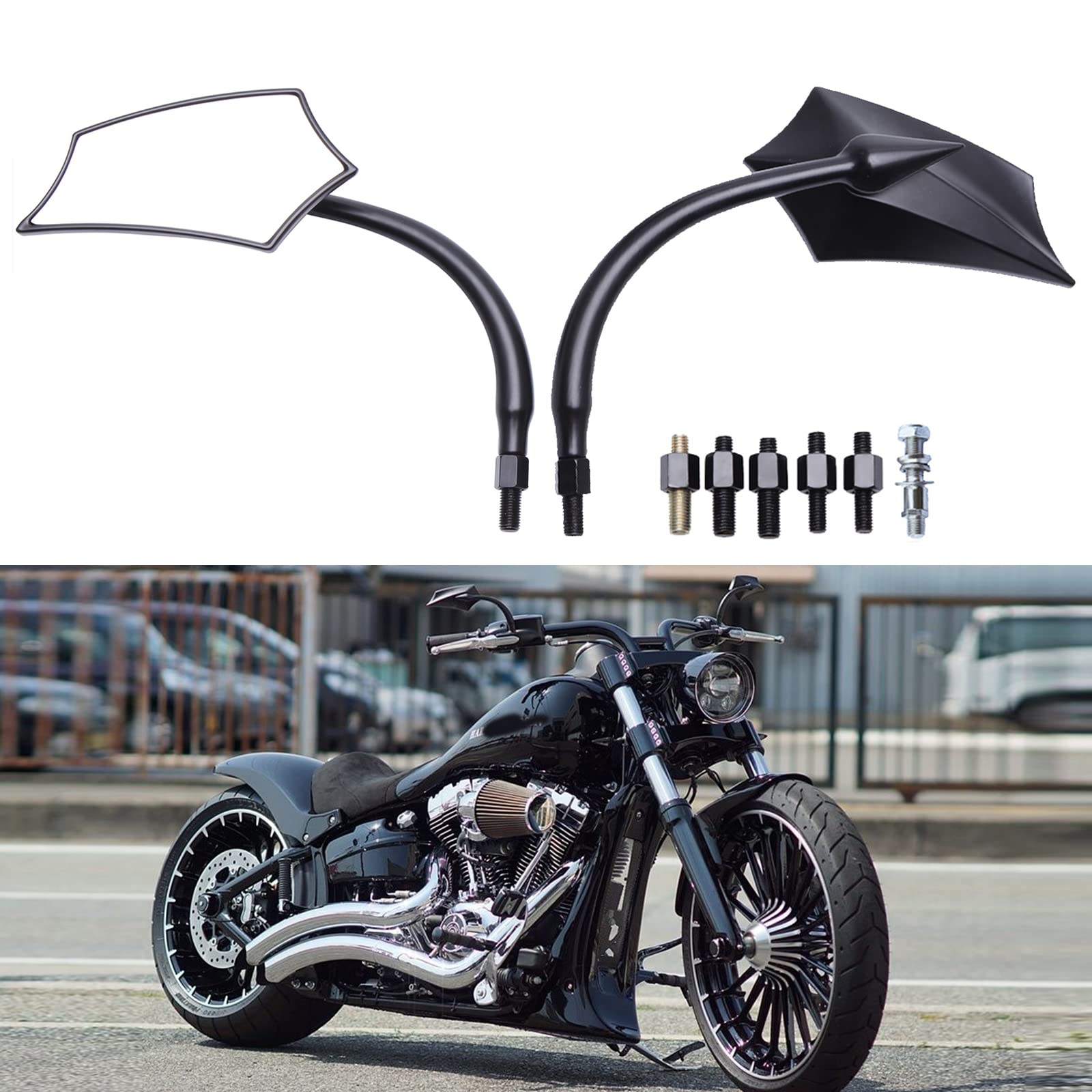 Schwarze Motorrad Spiegel 10 mm 8 mm Rückspiegel motorrad für Road King Street Glide Softail Electra Glide Road Glide Dyna Softail 1982-2018 2019 2020 2021. von DREAMIZER