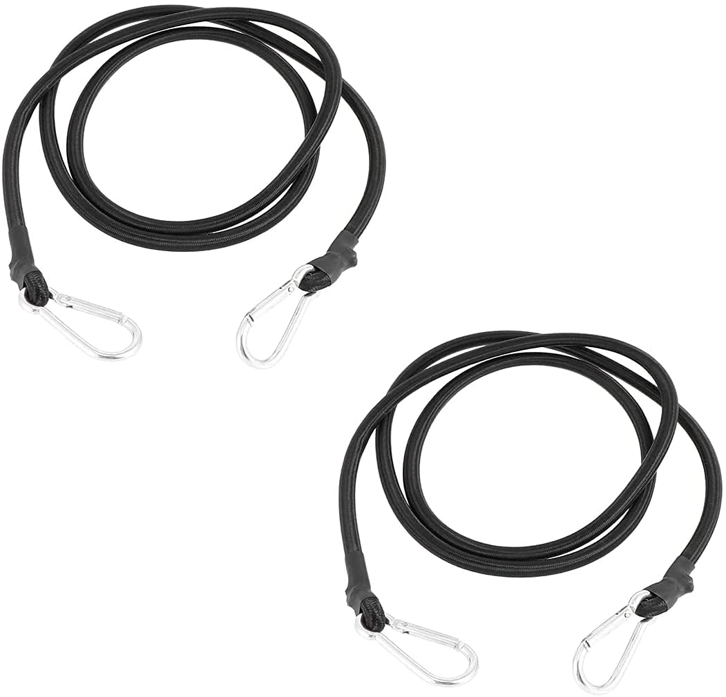 DRERIO 2 Stück 60 cm Bungee-Seile mit Karabiner schwarz extra lange Bungee-Seile mit Haken strapazierfähige elastische Seile Bungee-Gurte Gepäckspanner für Camping Fahrräder Gepäck Dachträger Motorrad von DRERIO