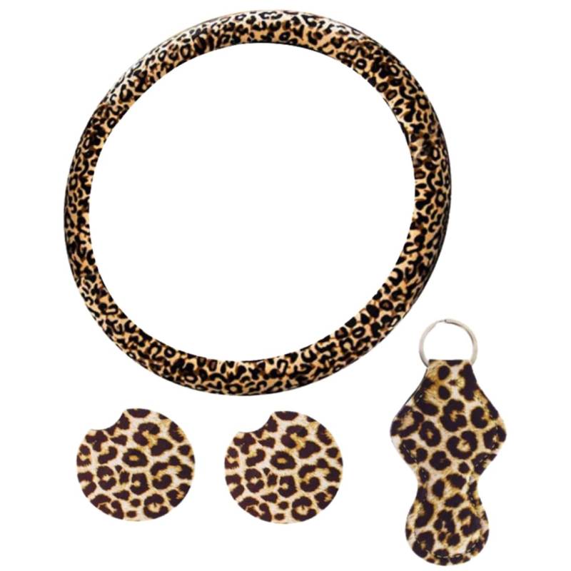 DRESSOOS 1 Auto Lenkrad Abdeckung Leopard-lenkradpolsterschutz Auto- Lippenstifthalter-schlüsselanhänger Auto Schlüssel Halter Lenkradabdeckung Für Damen Autozubehör Colorful Neopren von DRESSOOS