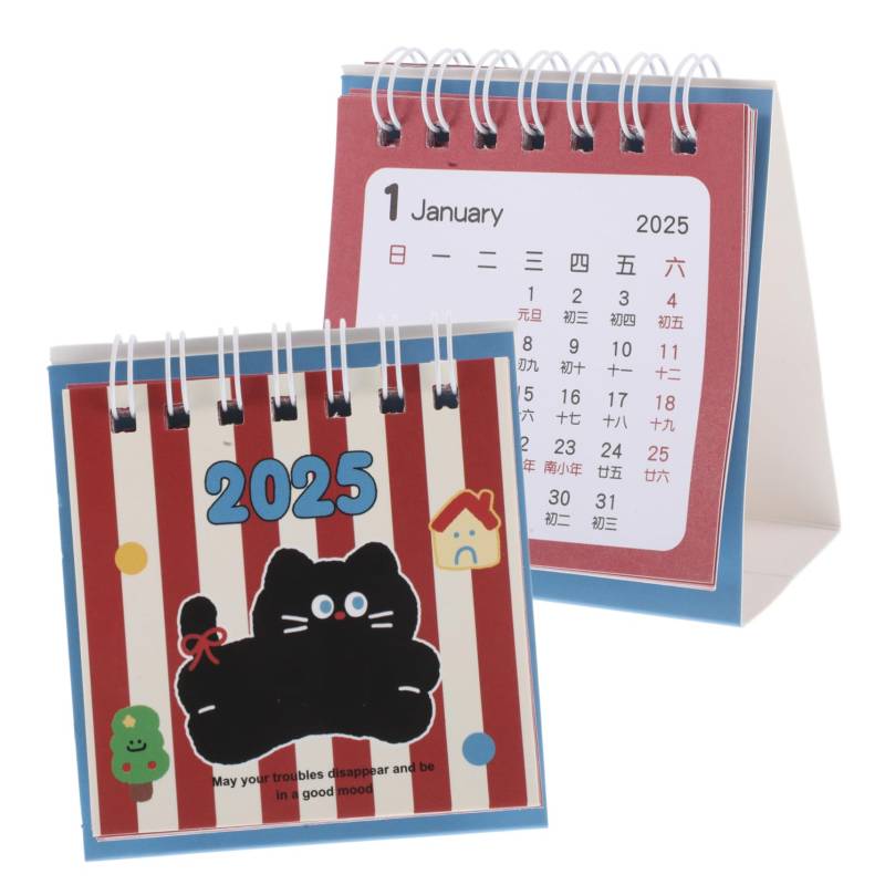 DRESSOOS 2 Stück 2025 Tischkalender Adventskalender Mini Tischkalender Tisch Flip Kalender Trocken Abwischbarer Kalender Für Schreibtisch Mini Aufstellkalender Kawaii Kalender 2025 von DRESSOOS