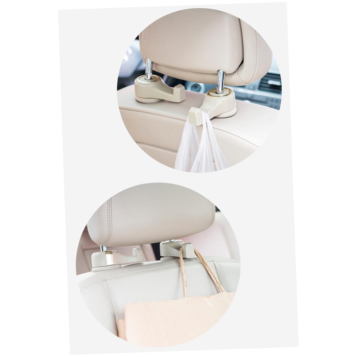 DRESSOOS Paar Autositz Rückenlehnen Aufhänger Haken Rücksitz Kopfstützen Aufhänger Sitz Rücken Organizer Halter Beige von DRESSOOS