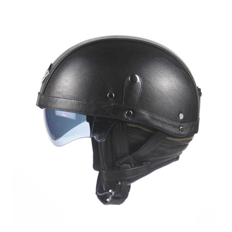 DRESSOOS Vintage Halbhelm Aus PU Leder Für Outdoor Reitschutz Schwarz Ideal Für Motorradfahrer Inkl Visier Reiniger Für Optimale Sicht Und Beim Fahren von DRESSOOS