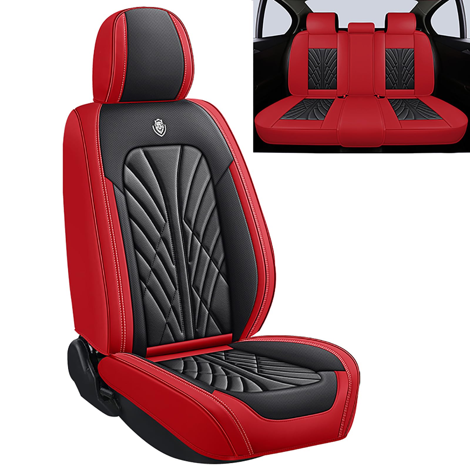 Autositzbezüge Universal Set, Leder Autositzbezug Komplettset, Aus Premium Leder + Einzigartigem Design 5-Sitzer Sitzbezüge (Kompatible Automodelltabelle enthalten) von DRFGHK