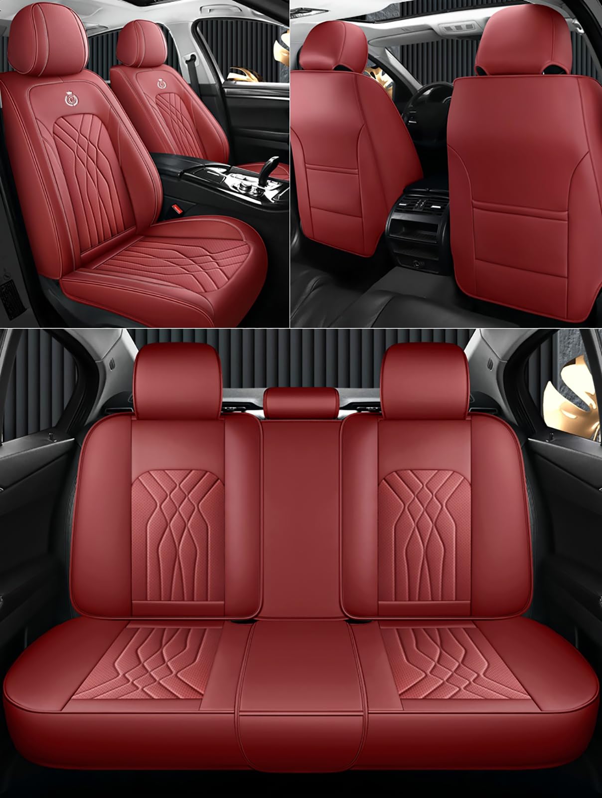 Autositzbezüge Universal Set, Leder Autositzbezug Komplettset, Aus Premium Leder + Einzigartigem Design 5-Sitzer Sitzbezüge (Kompatible Automodelltabelle enthalten) von DRFGHK