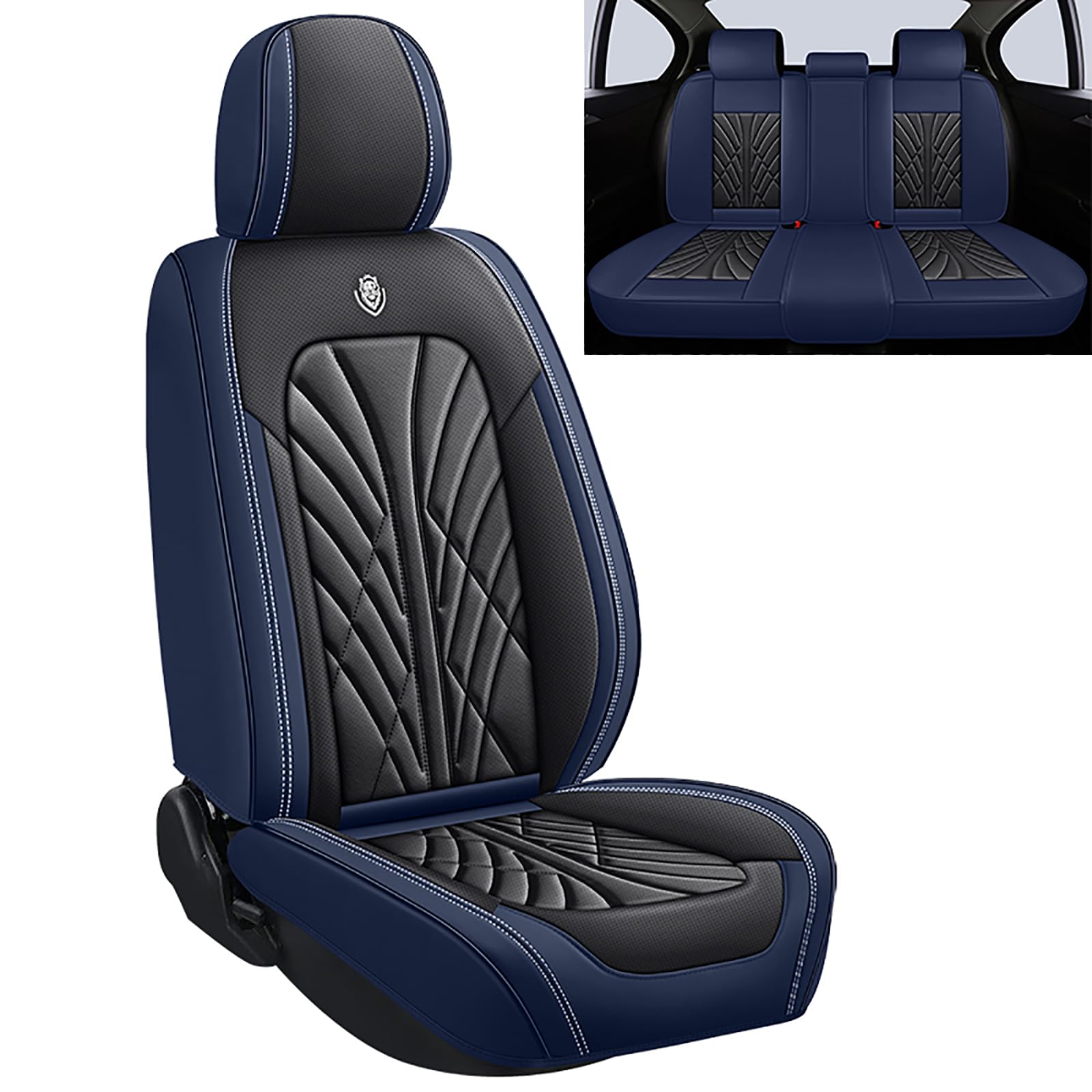 Autositzbezüge Universal Set, Leder Autositzbezug Komplettset, Aus Premium Leder + Einzigartigem Design 5-Sitzer Sitzbezüge (Kompatible Automodelltabelle enthalten) von DRFGHK