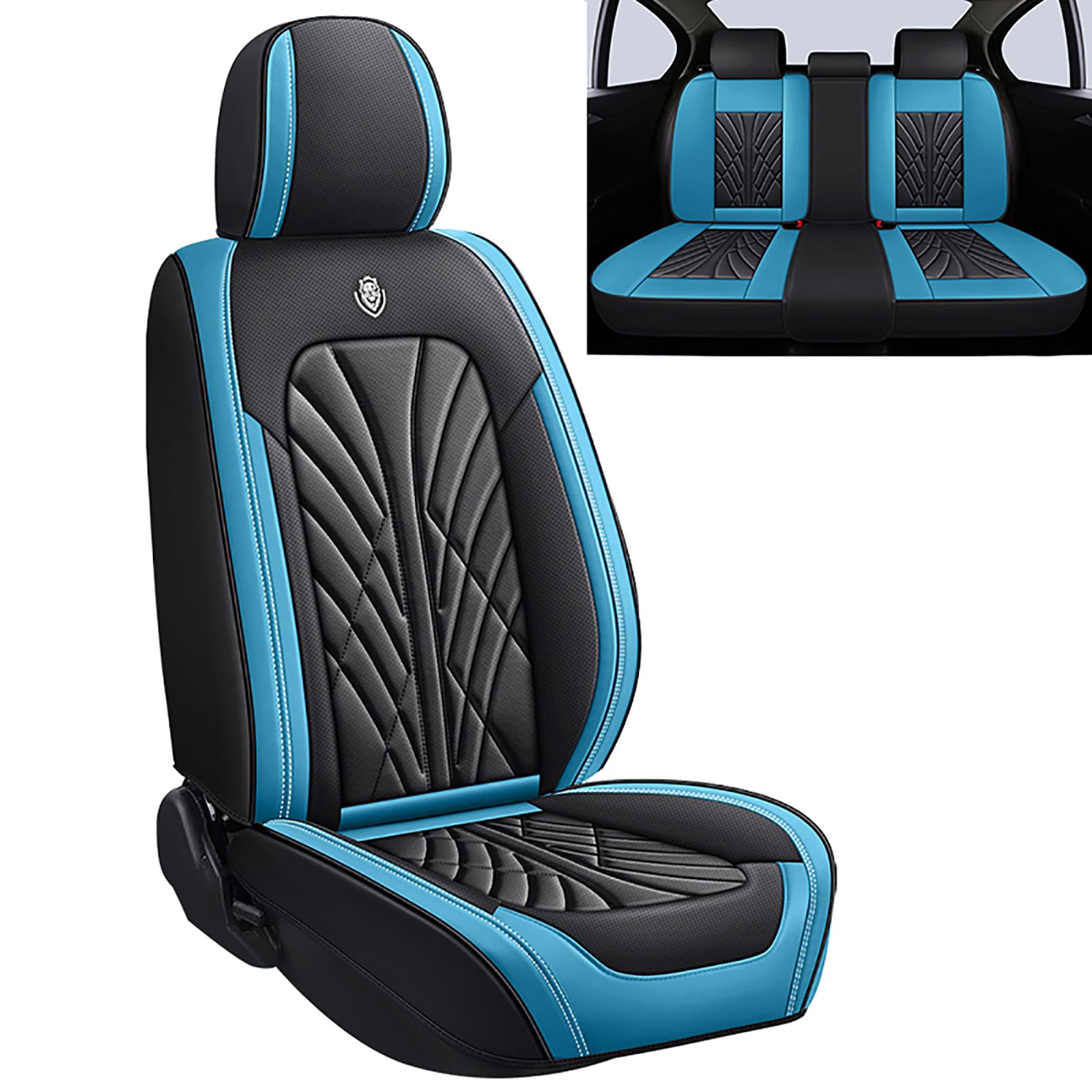 Autositzbezüge Universal Set, Leder Autositzbezug Komplettset, Aus Premium Leder + Einzigartigem Design 5-Sitzer Sitzbezüge (Kompatible Automodelltabelle enthalten) von DRFGHK