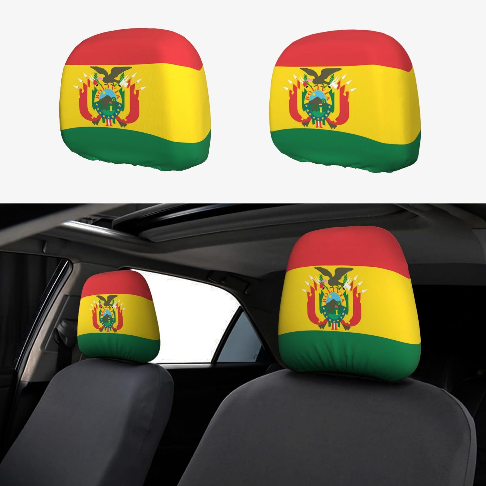 DRGFCXE Elastische Auto-Kissenbezüge, Motiv: Flagge von Bolivien, 2 Stück, passend zur Ergänzung Ihres Autoinnenraums von DRGFCXE