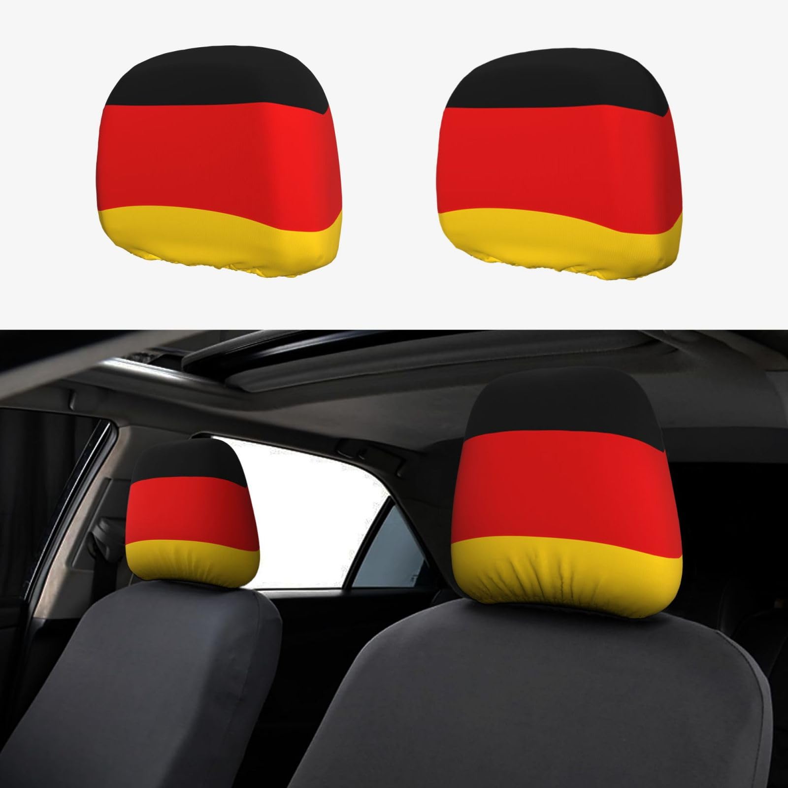 DRGFCXE Elastische Auto-Kissenbezüge mit deutscher Flagge, 2 Stück, passgenau, um das Interieur Ihres Autos zu ergänzen von DRGFCXE