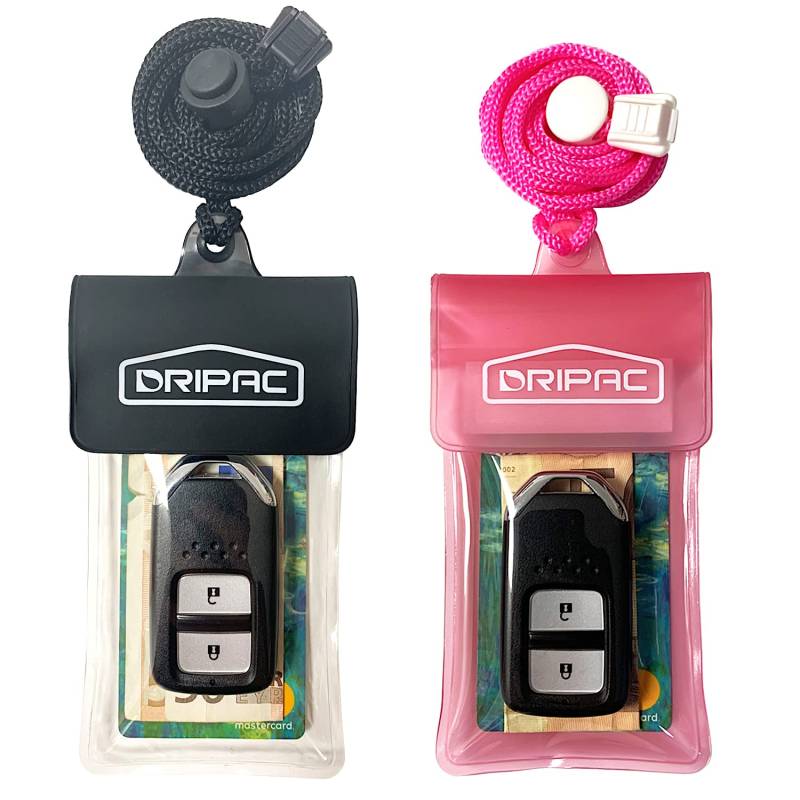 DRIPAC Wasserdichte Schutzhülle für Autoschlüssel, wasserdicht, für Schlüssel, Ausweis, Kreditkarten, Geld (schwarz + pink) von DRIPAC