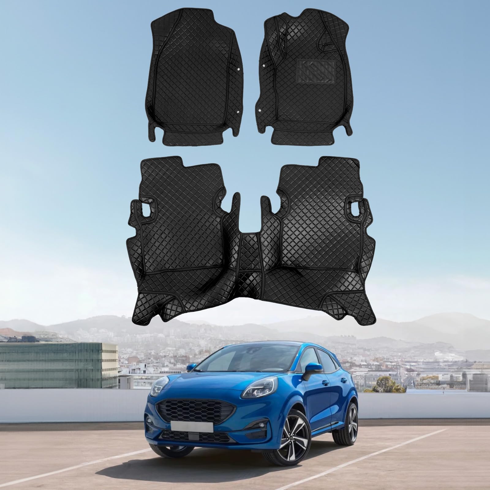 Auto-Fußmatten, kompatibel mit Ford Puma 2019–2024 SUV, PU-Leder, Auto-Bodenmatte, Auto-Bodenmatte, Auto-Bodenmatte, Innenzubehör, wasserdicht und rutschfest von DRIVEMAX