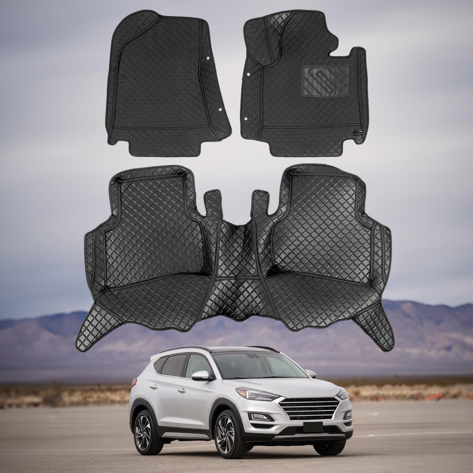 Auto-Fußmatten aus PU-Leder, kompatibel mit Hyundai Tucson 2015, 2016, 2017, 2018, 2019, 2020, für vorne und hinten, Tuson-Bodenmatte, wasserdicht und rutschfest von DRIVEMAX