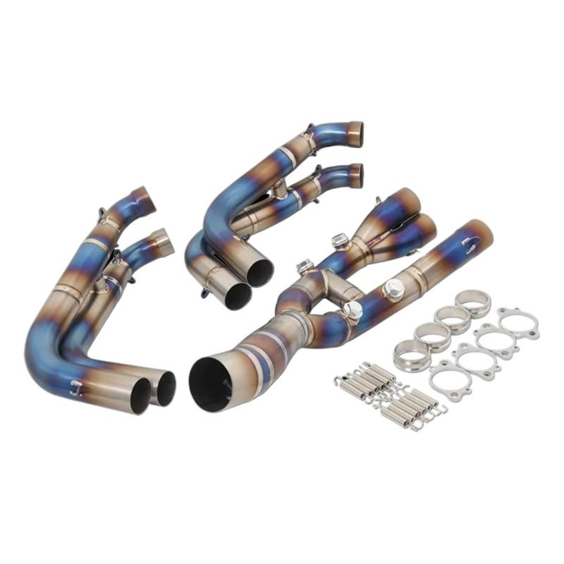 DRYIUBVF Für S1000RR S1000R 2019 2020 2021 2022 Motorradauspuff Für Fluchtsysteme Header Vorne Und Mittleres Verbindungsrohr Schalldämpfer Endrohre Moto(Blue) von DRYIUBVF