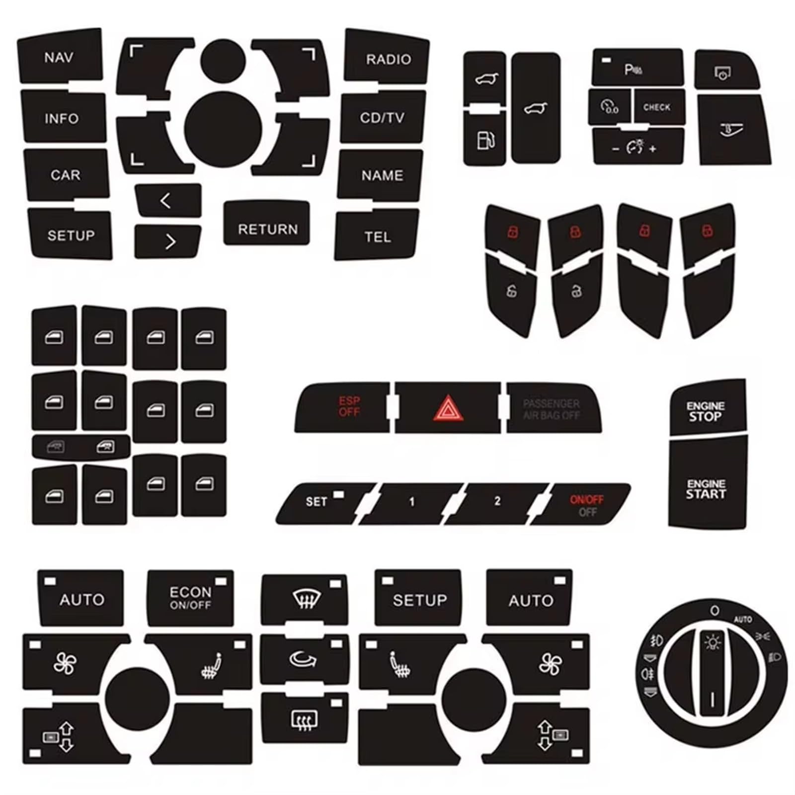 DRYIUBVF Kompatibel Mit Q7 2003 2004 2005 2006 2007–2015 Für Radio Clima ESP Scheinwerferknopf Aufkleber Reparaturschalter Autoinnenraum Ersatzteile Auto Knopf Aufkleber von DRYIUBVF