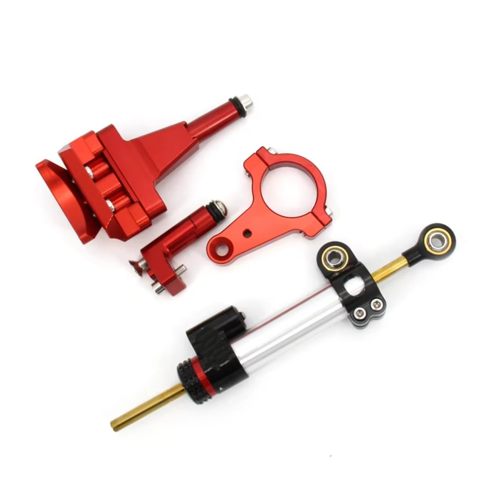 DSEQOPHH Motorrad Lenkungsdämpfer Für NINJA400 Für Ninja 400 2018 2019 Universal Motorrad Lenkung Dämpfer Stabilisator Linear CNC Lenker Montage Kit(Red) von DSEQOPHH