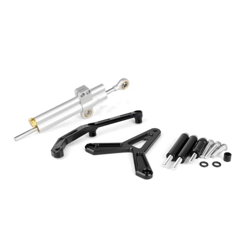 DSEQOPHH Motorrad Lenkungsdämpfer Für Tracer 9 Für TRACER9 Für Tracer 9 Für Tracer9 GT 2021 2022 2023 Motorrad Lenkungsdämpfer Stabilisator Halterung Universal Mount Linear Kit(Silver) von DSEQOPHH