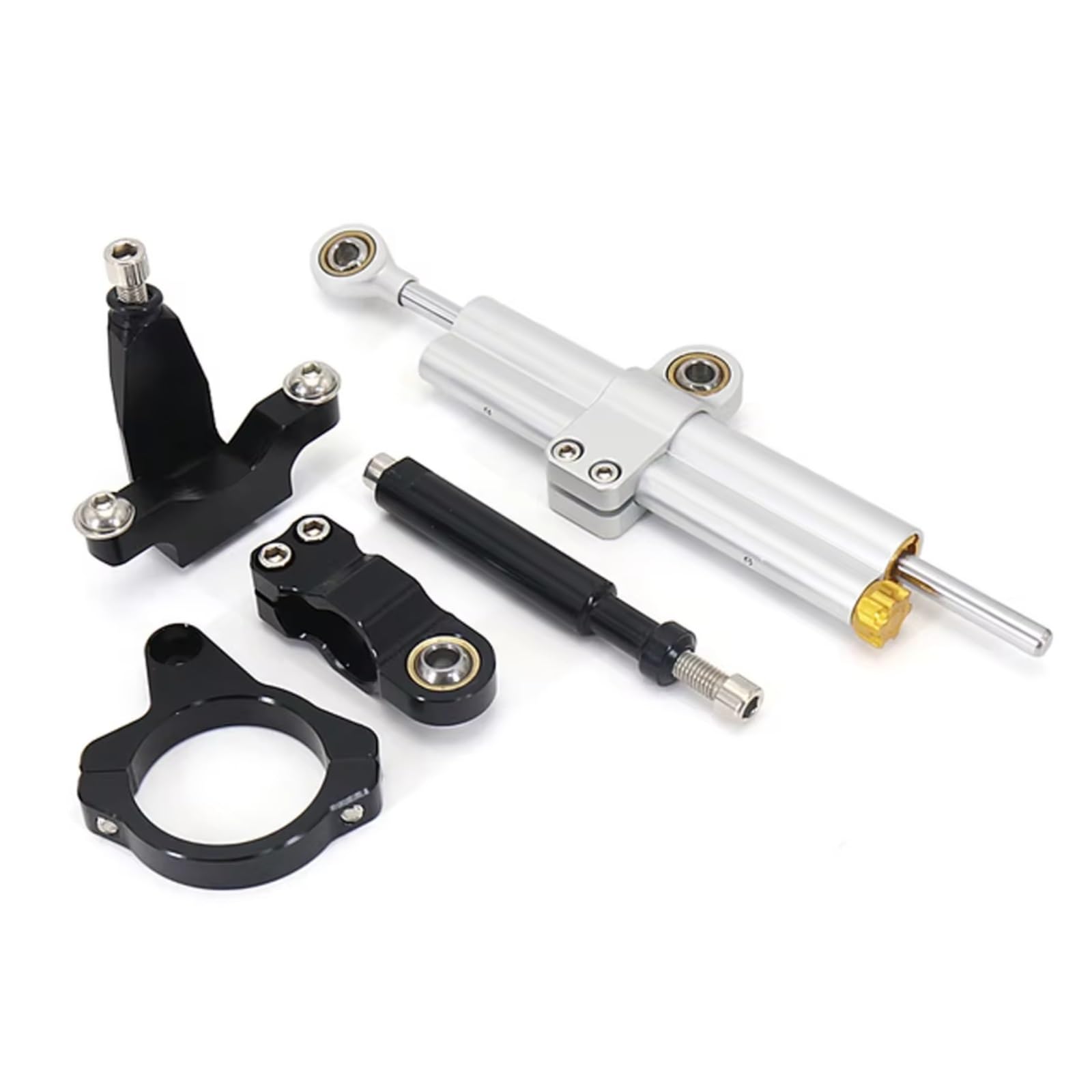 DSEQOPHH Motorrad Lenkungsdämpfer Für YZF R7 Für YZF R7 2021 2022 2023 Motorrad Lenkung Dämpfer Stabilisator Halterung Montage Kit Zubehör CNC(Silver-Black) von DSEQOPHH