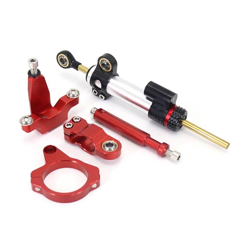 DSEQOPHH Motorrad Lenkungsdämpfer Für YZF R7 Für YZF R7 2021 2022 2023 Universal Motorrad Lenkung Dämpfer Stabilisator Halterung Montage Kit(Silver-Red) von DSEQOPHH