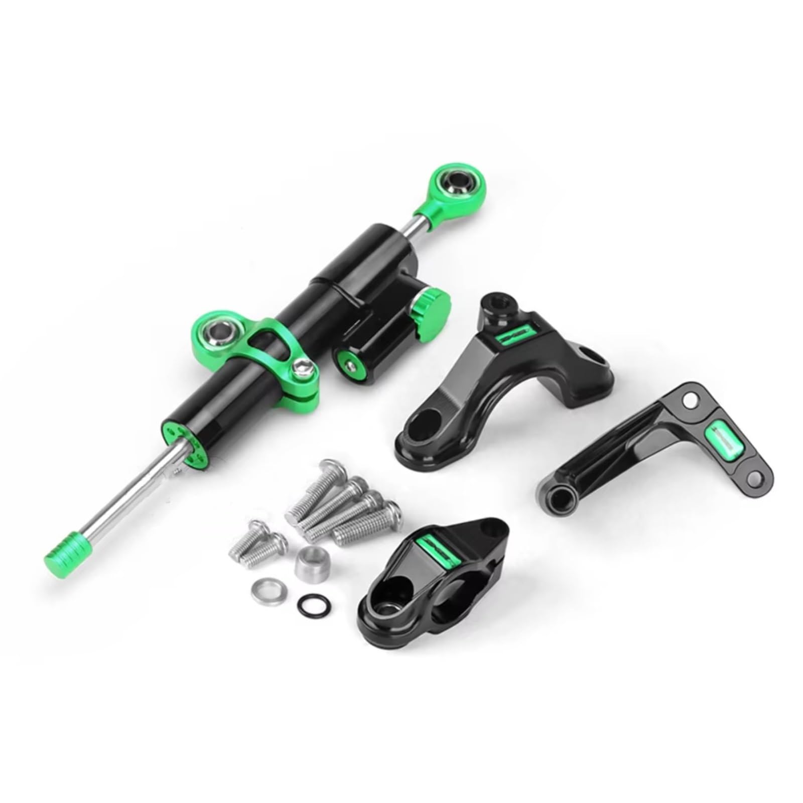 DSEQOPHH Motorrad Lenkungsdämpfer Für ZX6R Für ZX-6r 2024- Motorrad Lenkung Stabilisieren Dämpfer Stoßdämpfer Halterung Montage Zubehör Linear Kit(Black-Green) von DSEQOPHH