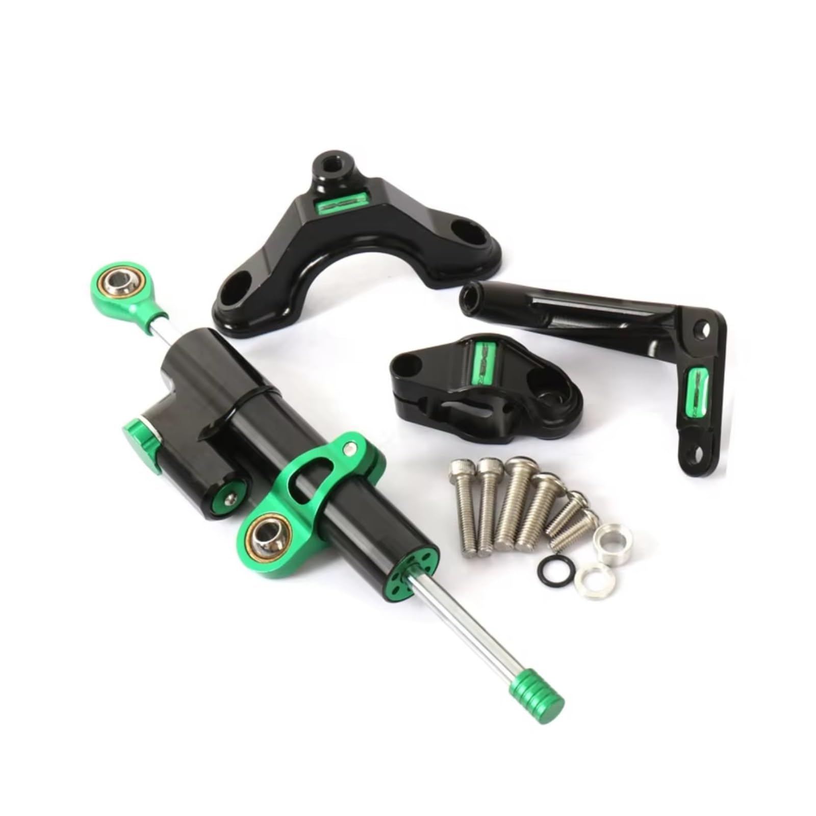 DSEQOPHH Motorrad Lenkungsdämpfer Für ZX6R Für ZX6R 2024 Universal Motorrad Einstellbare Lenkung Stabilisieren Linear Dämpfer Stoßdämpfer Halterung Kit(Black-Green) von DSEQOPHH