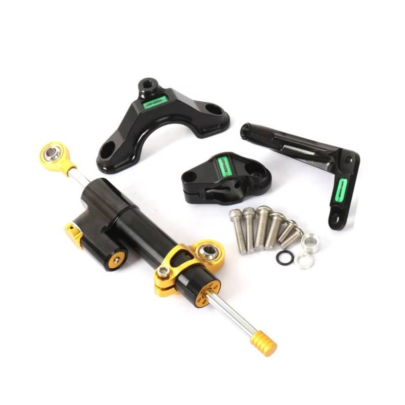 DSEQOPHH Motorrad Lenkungsdämpfer Für ZX6R Für ZX6R 2024 Universal Motorrad Einstellbare Lenkung Stabilisieren Linear Dämpfer Stoßdämpfer Halterung Kit(Black-Yellow) von DSEQOPHH