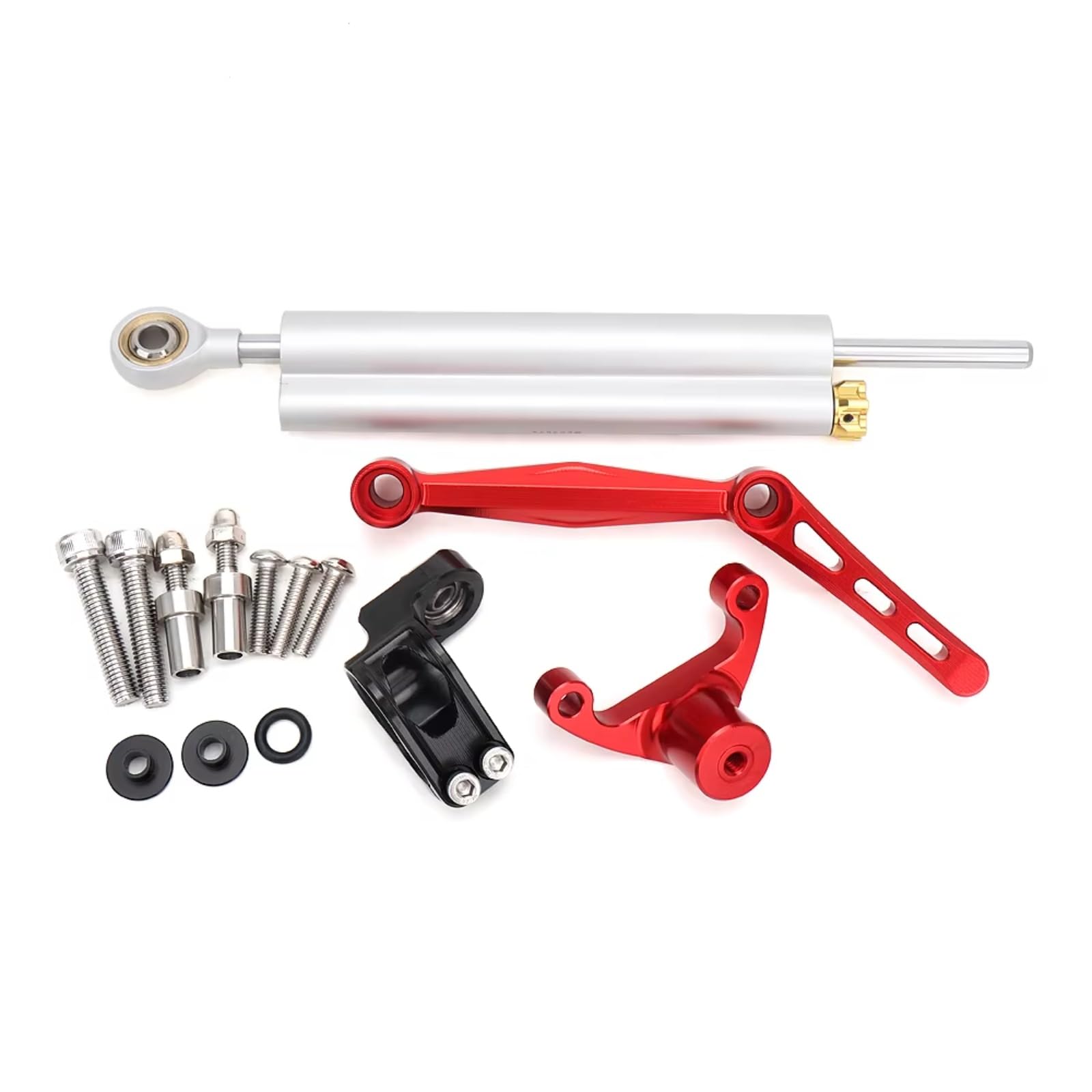 DSEQOPHH Motorrad Lenkungsdämpfer Kompatibel Mit Ducati Für Monster 950 Für Monster937 2021 2022 2023 Motorrad Lenkungsstabilisator Dämpfer Und Halterungs Kit Zubehör(Silver) von DSEQOPHH