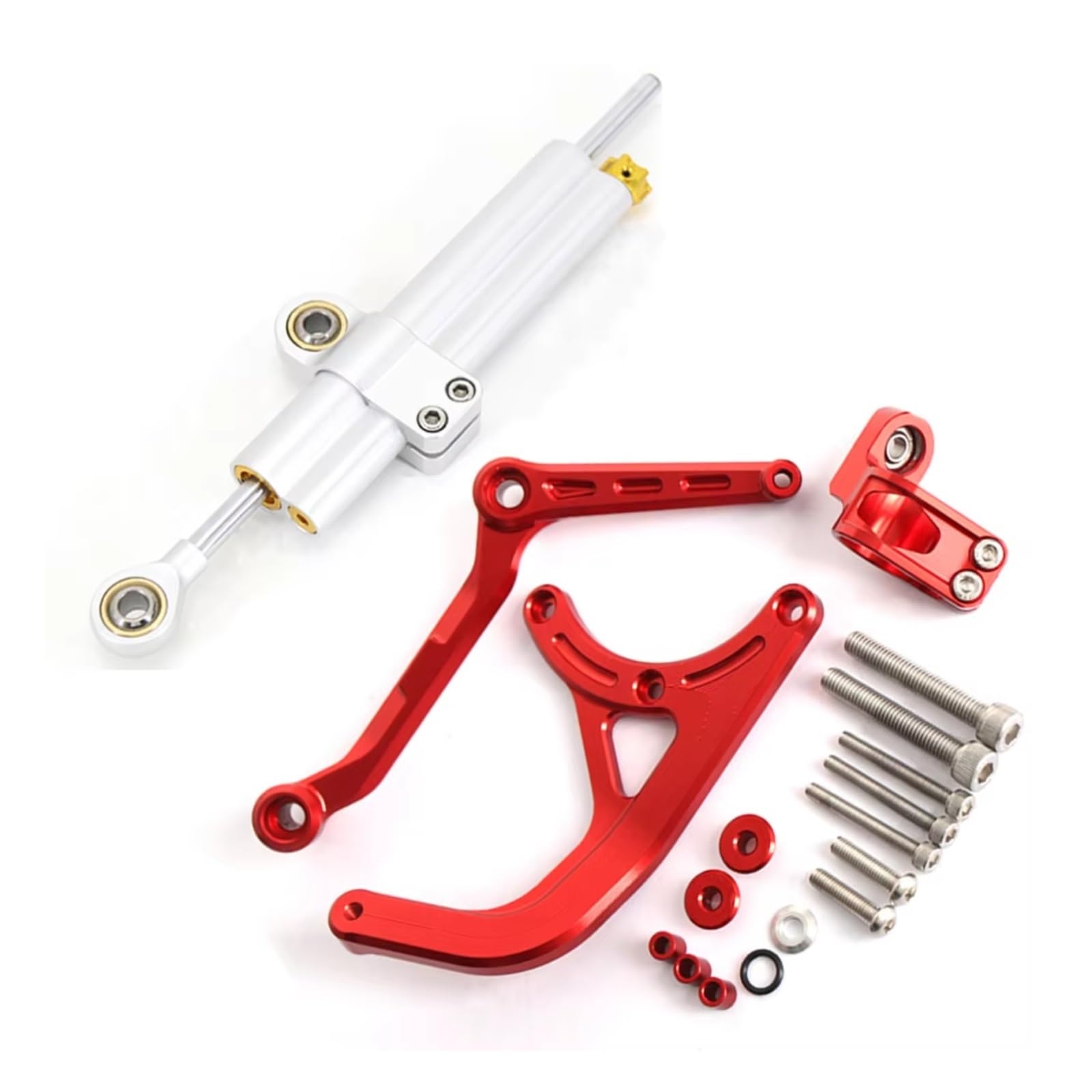 DSEQOPHH Motorrad Lenkungsdämpfer Kompatibel Mit Ducati Für Multistrada V4 S Pikes Peak RS 2021–2024 Zubehör Für Motorradstabilisierungs Lenkungsdämpfer Halterungssätze(Silver-Red) von DSEQOPHH