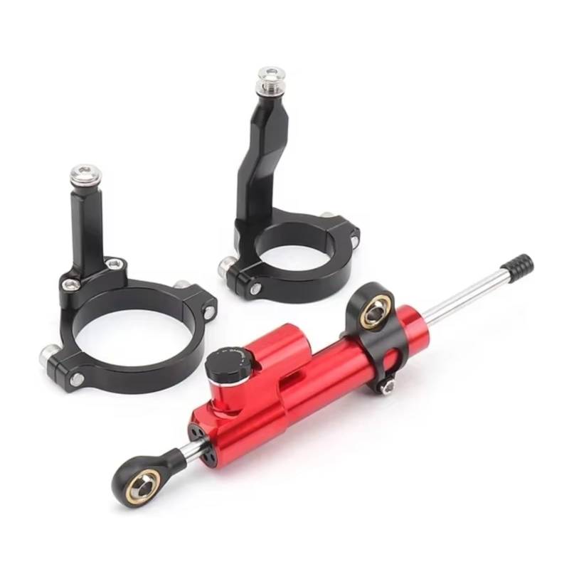 DSEQOPHH Motorrad Lenkungsdämpfer Kompatibel Mit Für ZX-4R Für ZX4R Für ZX-4RR Für ZX 4RR 2023- Motorrad Lenkungsdämpfer Montagehalterung CNC Stabilisator Kit(Red) von DSEQOPHH